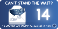 Fedora 14 alpha release banner.