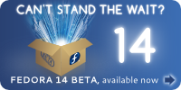 Fedora 14 beta release banner.