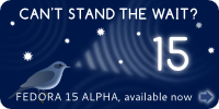 Fedora 15 alpha release banner.
