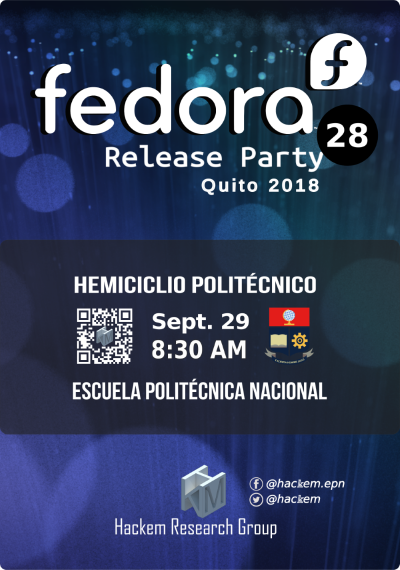Fedora Release Party F28 Hackem Quito - Ecuador 2018 EPN UIO Official Banner.png