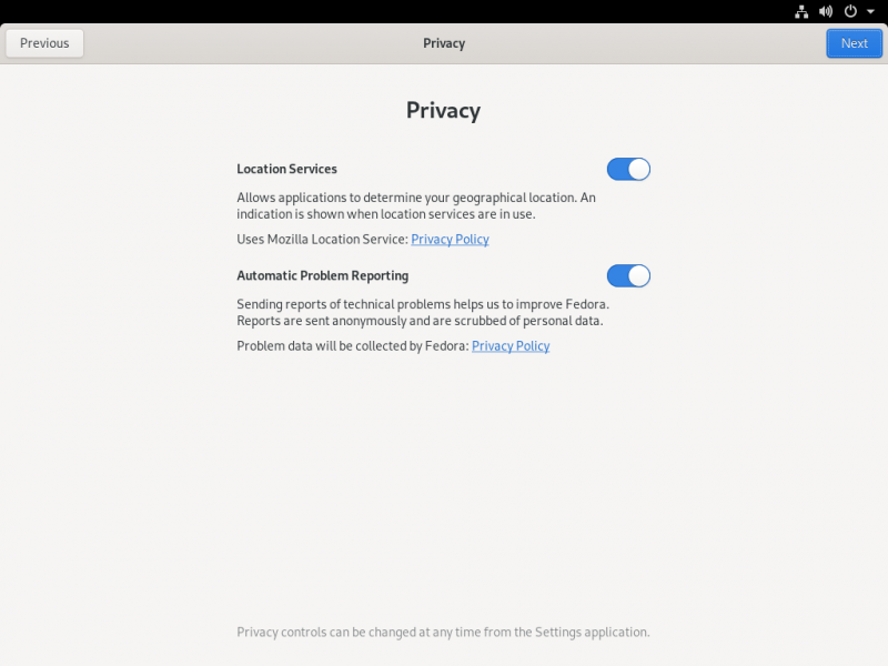 File:Anaconda Fedora31 Privacy Settings.png