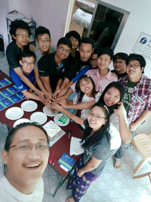 alt Cake-Cutting celebration of Fedora 23 Release at Fedora Project - Myanmar Community's Headoffice